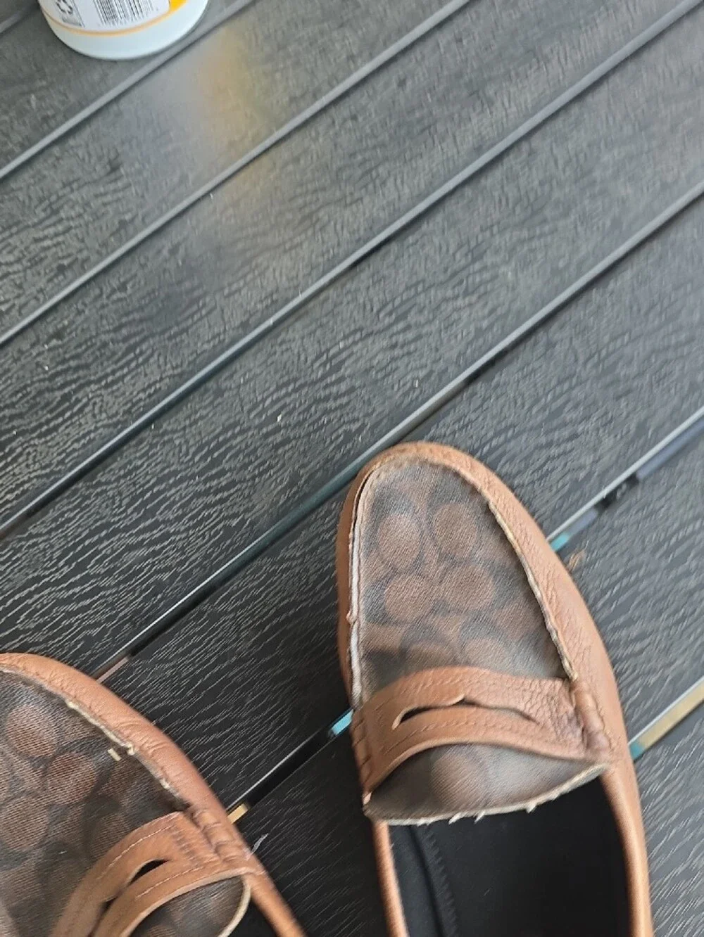 Coach Men's Tan Leather Penny Loafers with Signature Monogram